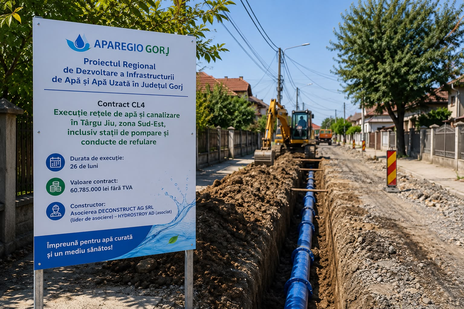 A fost semnat contractul pentru modernizarea rețelelor de apă și canalizare din zona Sud-Est a Municipiului Târgu Jiu